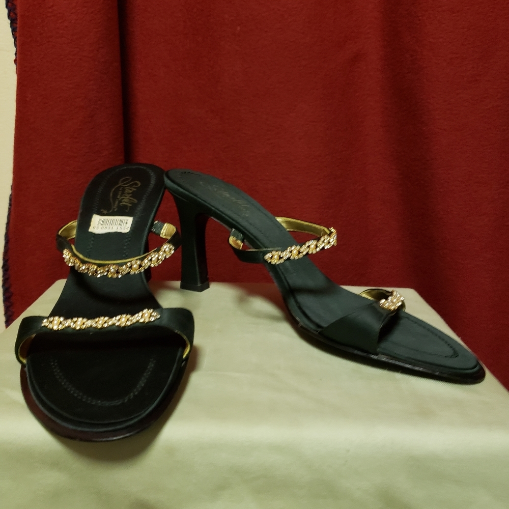 VINTAGE STAR JONES- STARLET- PEARL & RHINESTONE FABRIC STRAP HEELS/ SZ.7.5/NWOT